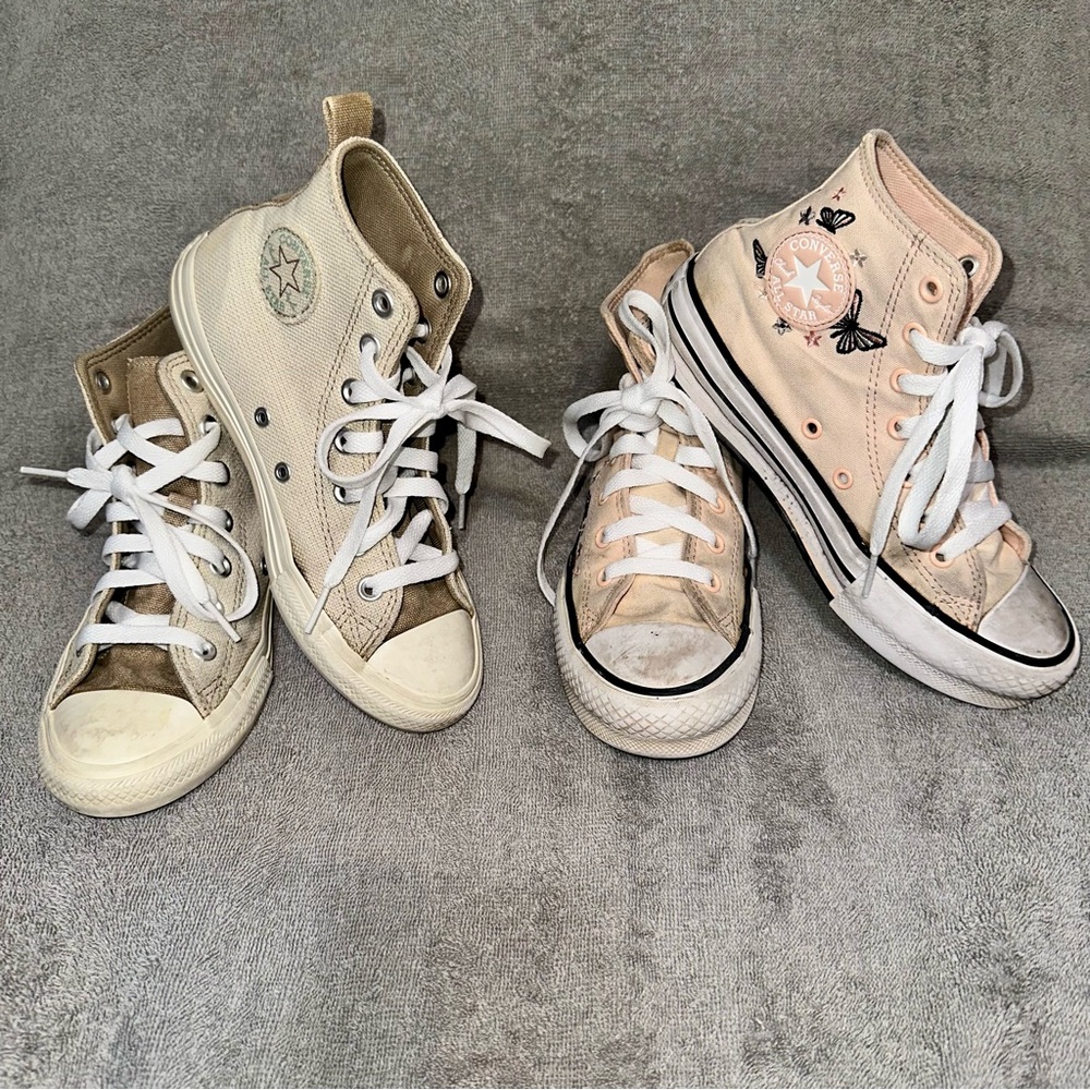 BUNDLE! 2x Converse Chuck Taylor Hi Youth 3 Butterfly & Plant Love Sneakers